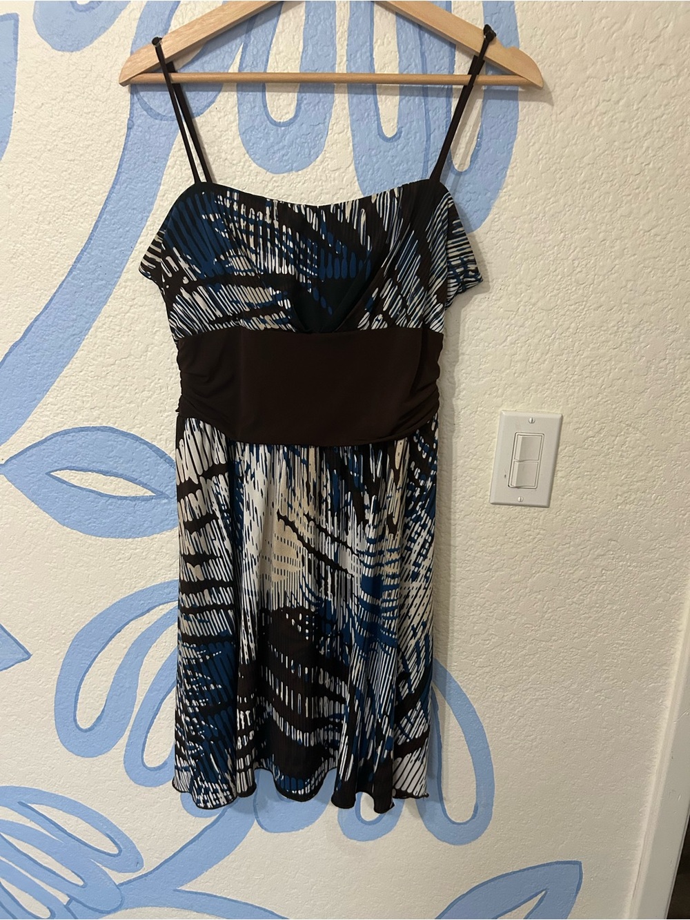 Speechless Y2K Abstract Print Empire Waist Mini Dress Blue Black